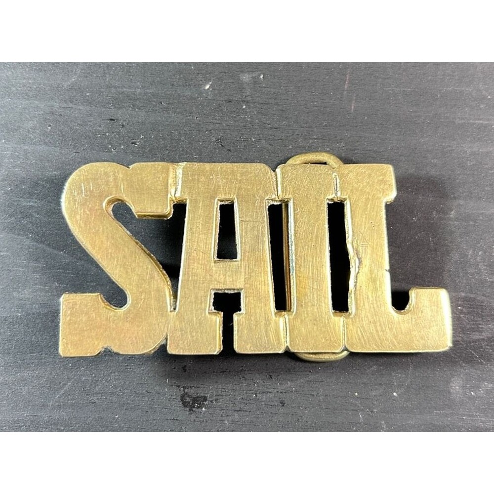 Vintage 1970s Cut-Out **SAIL** Commirative Solid Brass Belt Buckle